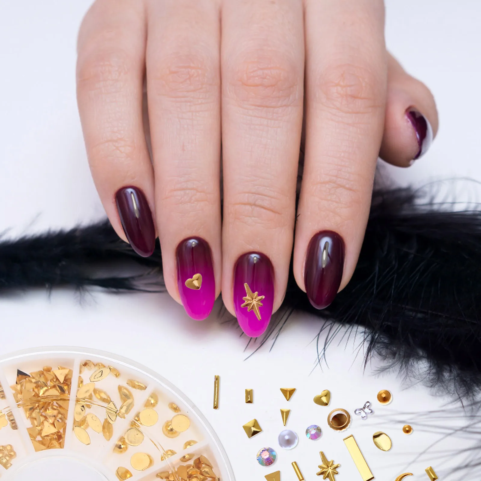

8pcs Golden Alloy Studs Shining Rivet Decorations Durable Manicure Jewelry Diy Nail Art Design Elegant Nail Art Supplies