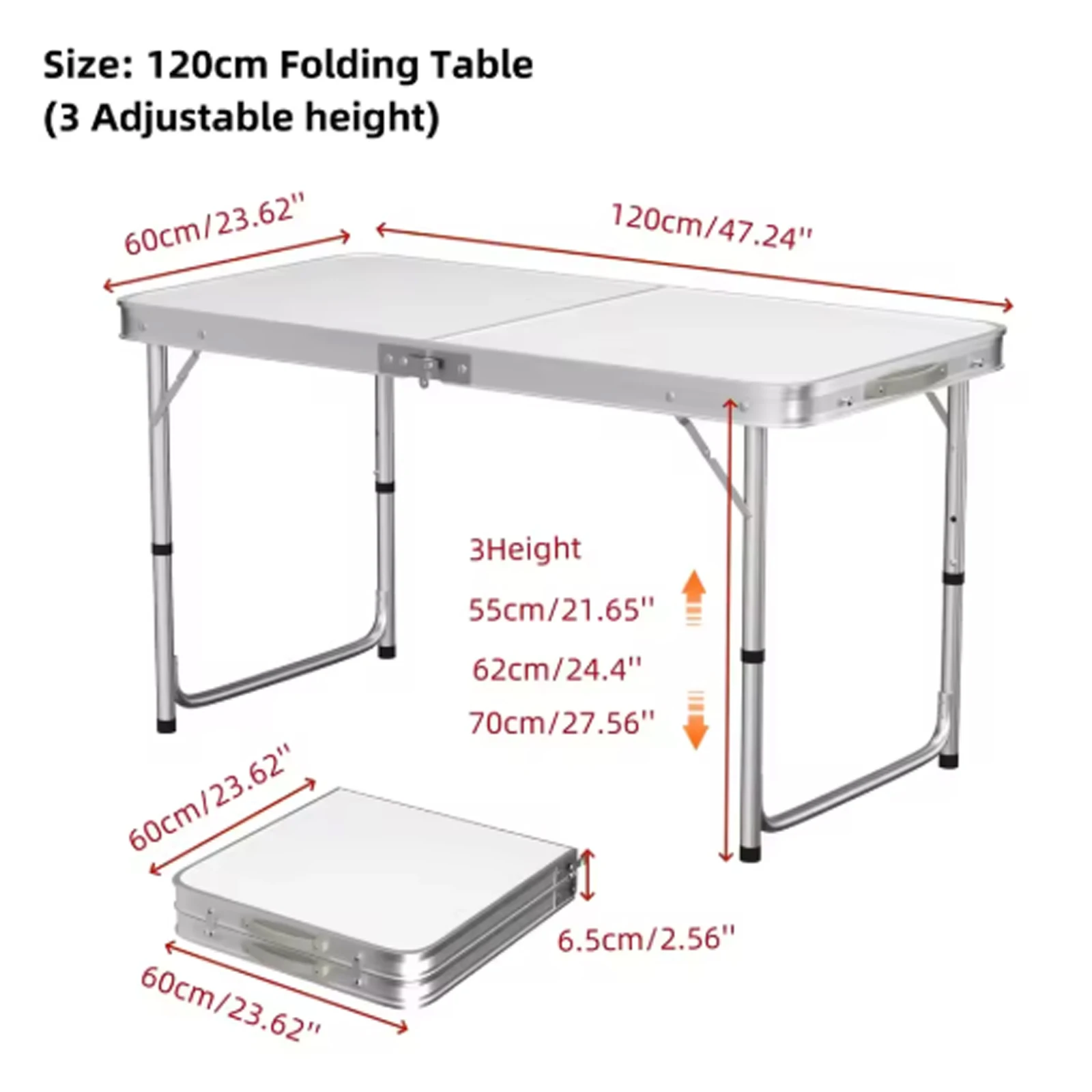 Tavolo da picnic pieghevole da 120 cm, grande tavolo da campeggio portatile in lega di alluminio per giardino esterno, spiaggia, barbecue, barbecue, pesca e parco