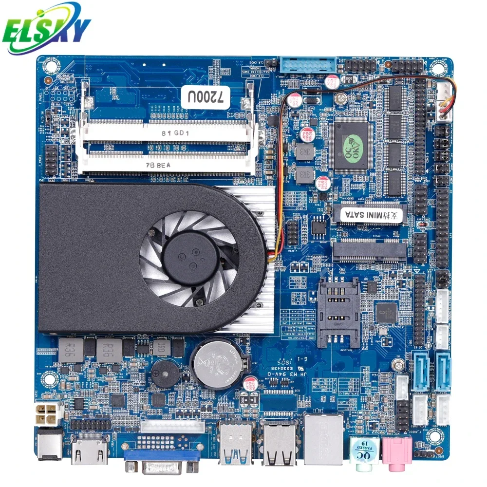 Hot Sale ELSKY Dual Core 2.2GHz LVDS VGA 4K Display 2 DDR3 16GB RAM Smart Fan Mini ITX Motherboard With SIM Card Slot Robot