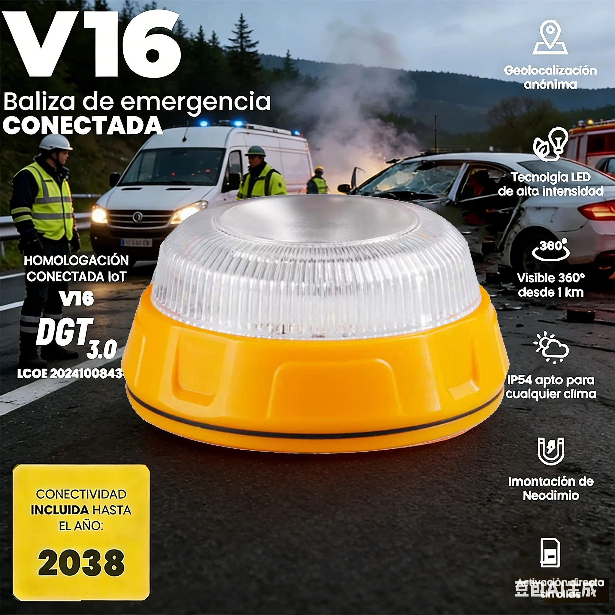 Vehicle Traffic Safety Warning Lights V16 Geolocation DGT 3.0 Approved Car Emergency Light Spain Compulsory use in January