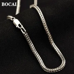 BOCAI Trend New Real S925 Pure Silver Platinum-Plated Chopin Chain Man and Woman Necklace Bold Slavicle Chain Sweater Chain