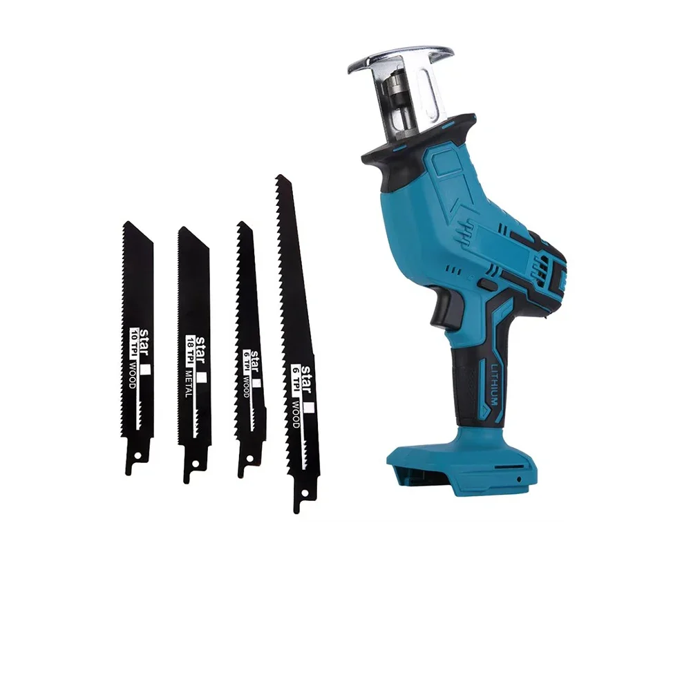 اللاسلكي الكهربائية الترددية المنشار الخشب المعادن قطع المنشار ليثيوم أيون صابر المنشار المحمولة أداة السلطة مع 2 بطارية 4 قطعة شفرات