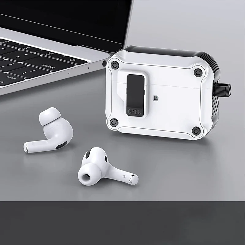 New For AirPods 3/Pro 2 /Pro 1 2 Case Secure Lock Earphone Case With Keychain For Men For Airpods Pro 2nd Generation Case Cover