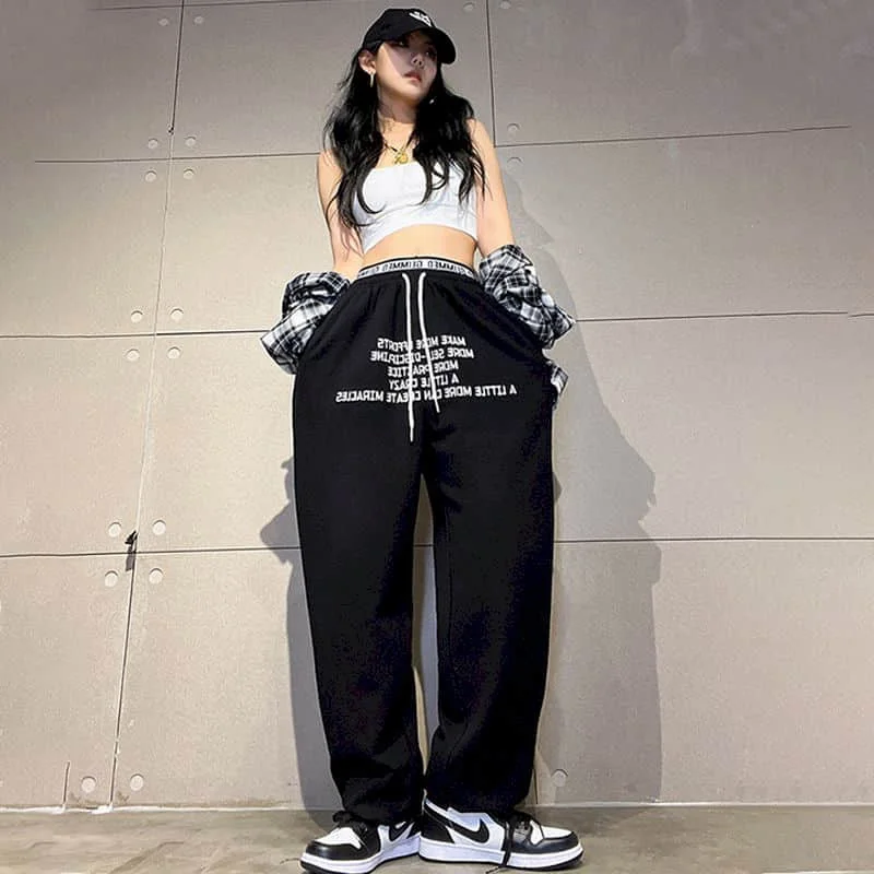 กางเกงผู้หญิงสีดำ MODE Korea Leggings Y2k กางเกง Sporty Sweatpants เสื้อผ้าผู้หญิง Lace-Up Baggy กางเกงหลวม Harajuku กางเกง