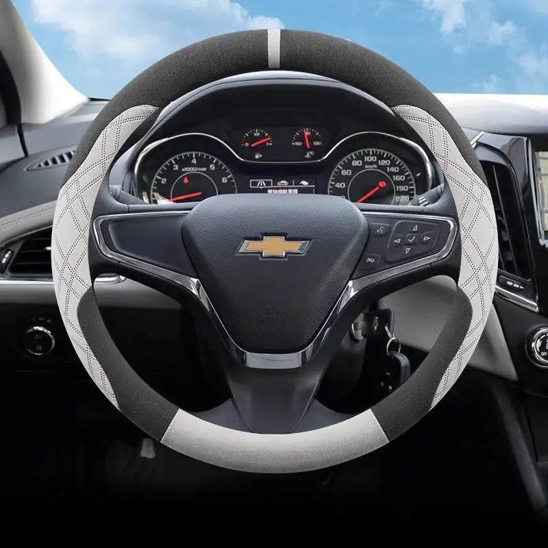 

Two Tone Suede Steering Cover Soft Snug Grip 37-38cm For Chevy Impala Malibu Cruze Equinox Tahoe Colorado