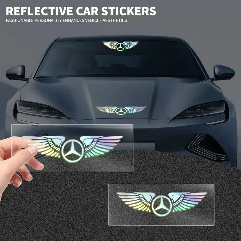 

Car Logo Angel Wings Decoration 3D Reflective Waterproof Sticker For Mercedes Benz B/C/E/S Class A Class C200L GLC GLE CLA