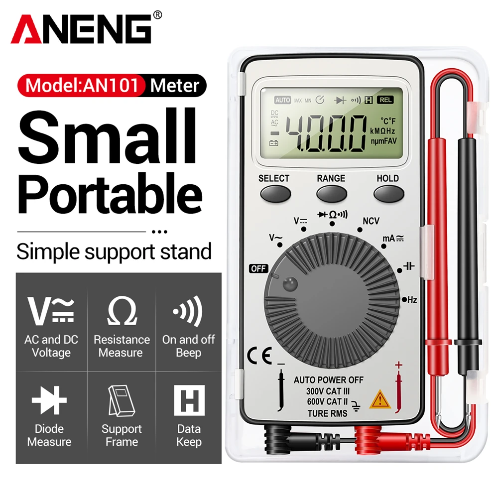 ANENG AN101 Mini Digital Multimeter1999 T-RMS AC/DC NCV Capacitance Ammeter Voltmeter Tester multimetro digital profesional test