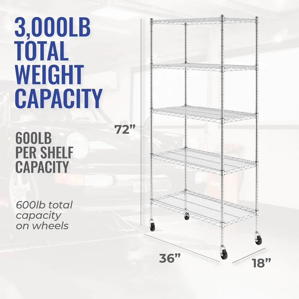 Heavy-Duty Zinc Steel Wire Storage Shelves with Wheels and Adjustable Feet for Garage and Baking Racks NSF Certified