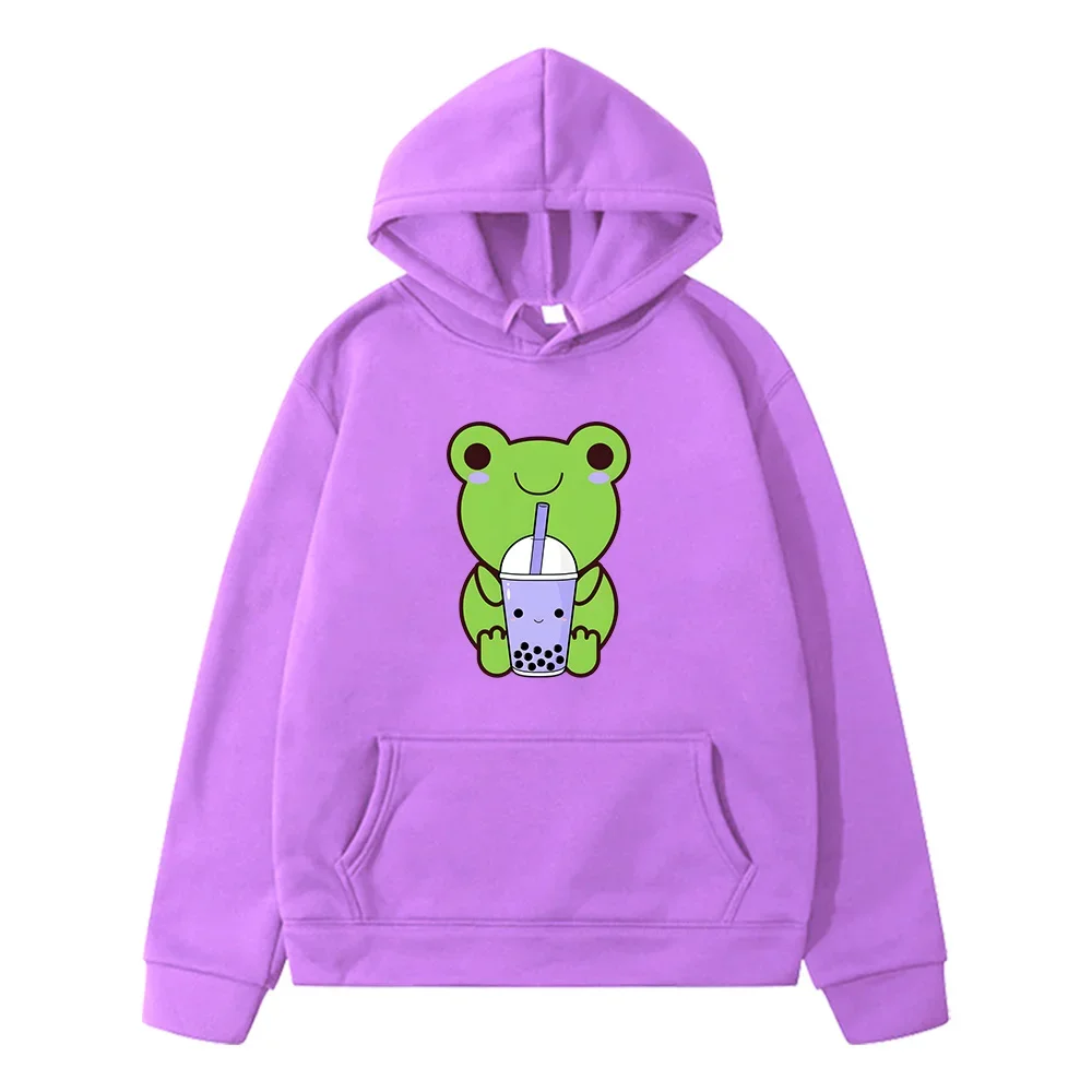 Frog Bubble Milk Tea Print Hoodies Sudaderas Autumn Fleece Children Cartoon Sweatshirts Casual Boys and Girls Clothing Hooded