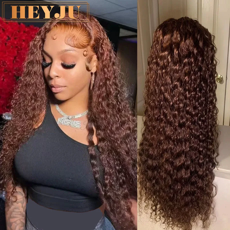 

Шоколадно-коричневый парик с глубокими волнами, человеческие волосы, цветной вьющийся парик Hd, 13x6, человеческие волосы, волнистые, кружевные передние парики на распродаже