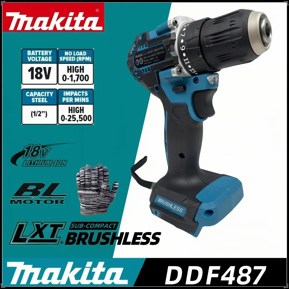 Makita DDF487 18V Screwdriver Cordless Percussion Drill Electric Variable Speed Brushless Motor Impact Power Tool Power Drill