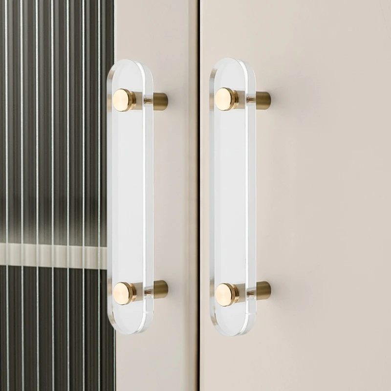 Modern Solid Brass Acrylic Handles for Furniture Bedroom Wardrobe Dresser Nightstand Handles Kitchen Cabinet Drawer Handles