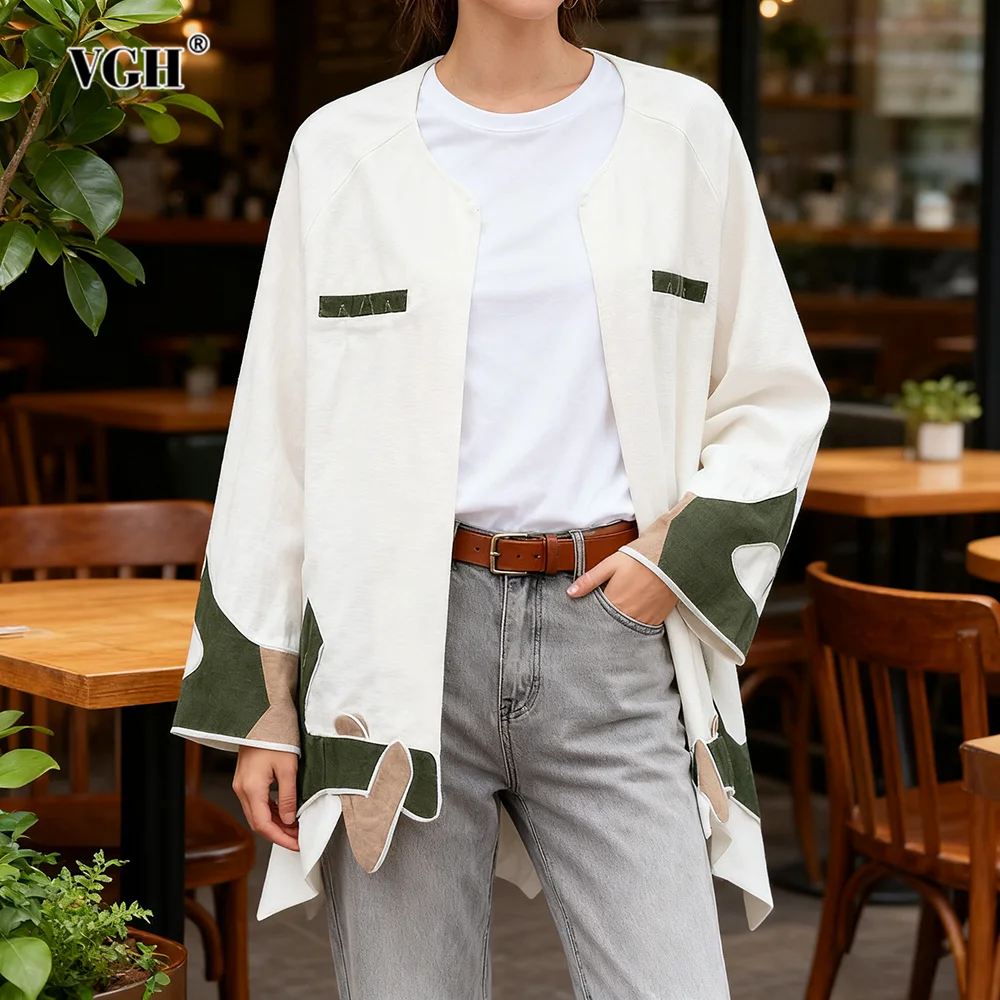 

VGH Свободные хитовые цветные повседневные куртки для женщин с круглым вырезом и длинными рукавами, осенняя темпераментная куртка, женская модная стильная новинка