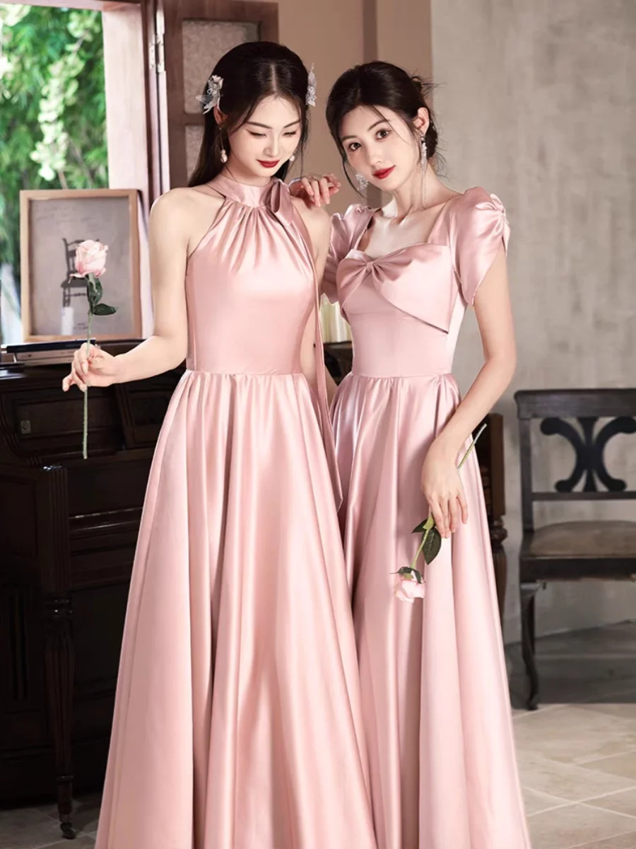 Cameriera di abito in raso rosa Gonna a trapezio coreana da donna Lunga Dr Adatta a vari Occns da indossare ogni giorno