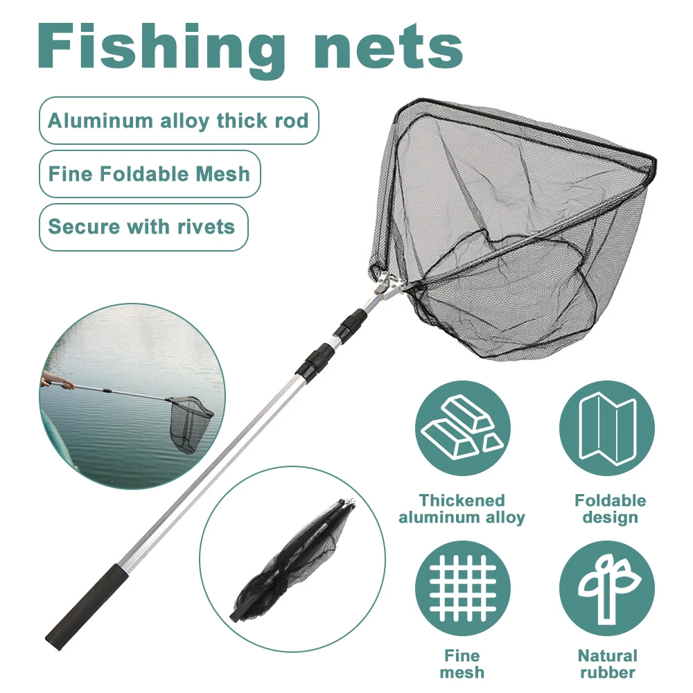 1 szt. Wysuwany podbierak sieć rybacka teleskopowa ze stopu aluminium przedłużenie do 210cm/190cm/170cm/150cm duża siatka sieć rybacka