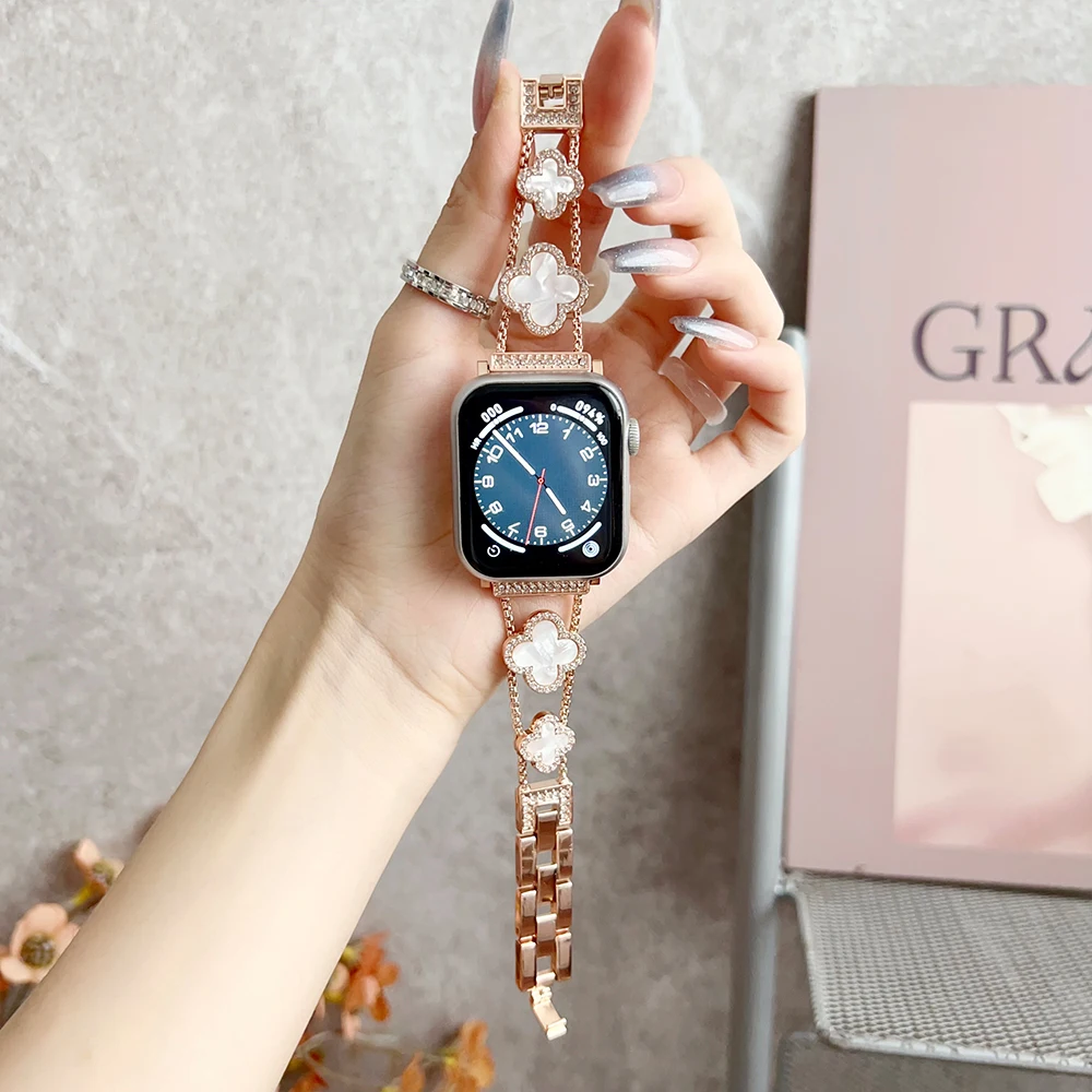 

Luxury Women Jewelry Band For Apple Watch 10 46 42mm 41mm 45mm 38mm 40 44 Metal Strap For iWatch Series 9 8 7 6 5 SE 4 Bracelet