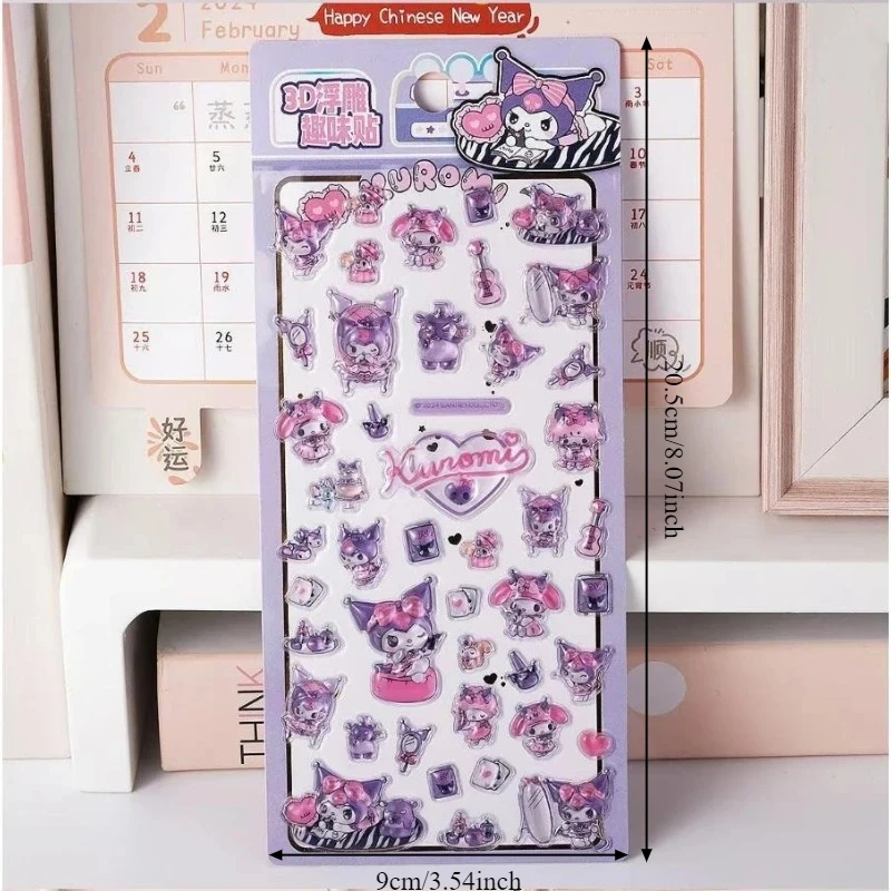 4pcs Sanrio 3D Relief Stickers - Cute Kuromi My Melody Decals Waterproof for Laptop Phone Fridge Scrapbook DIY Decor