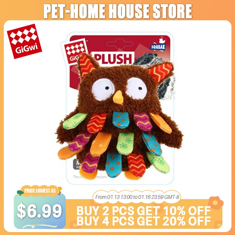 

GiGwi Pet Toys Plush Friends Series Cute Owl Dinosaur Lion Fleece Toys for Dog Puppy Cat Canvas Plush Squeak Interactive Toys