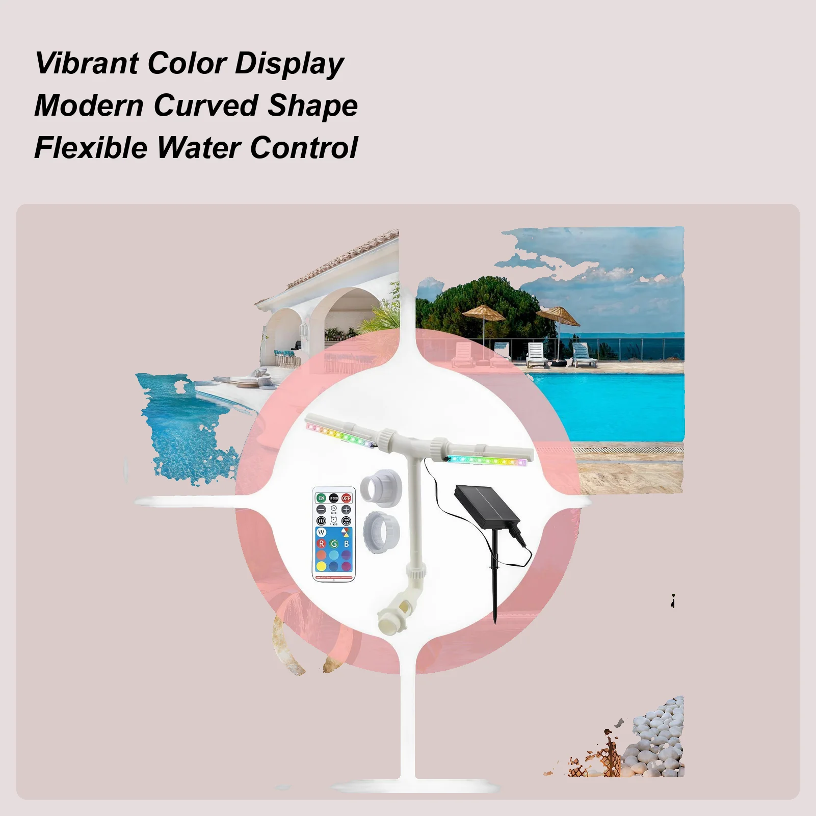 

Pool Fountain Double Spray Waterfall Device Adjustable 7-color LED Light Double Spray Solar Pond Fountain For Pond Patio Decor