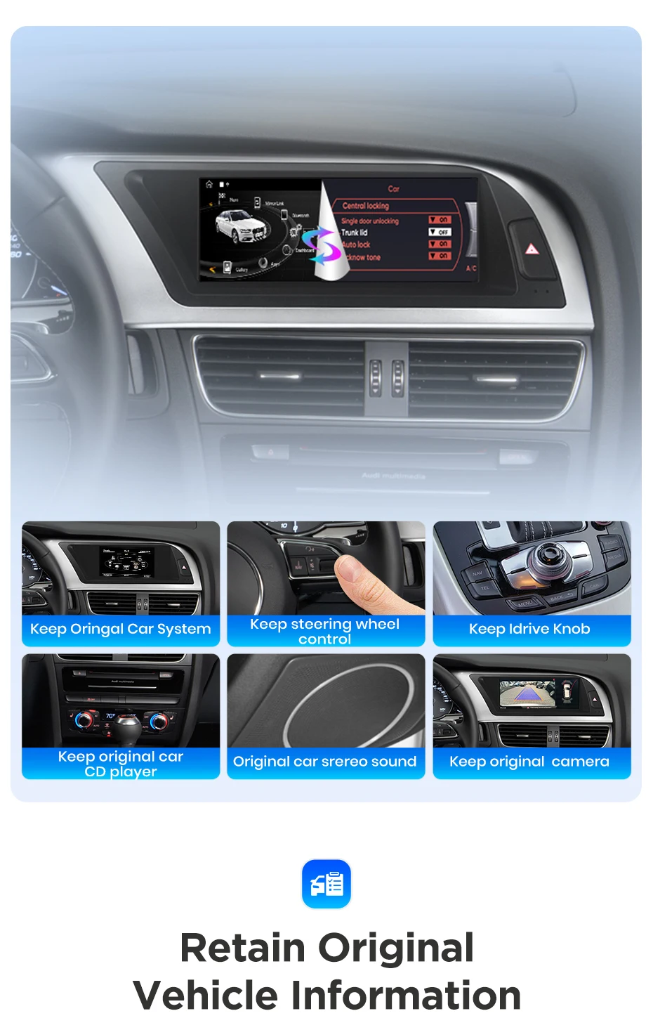 8,8 Zoll Bluetooth Wireless CarPlay Android Auto Autoradio für Audi A4 A4L B8 2009-2016 8-Kern 4G WiFi Stereo Multimedia Player