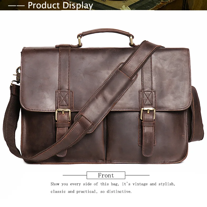 

Retro men's business simple one-shoulder oblique span leather multi-function large capacity notebook briefcase