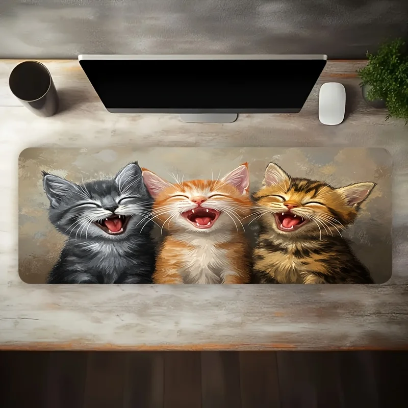 Gaming Mouse Pad Laughing Kittens Non-slip Washable Desk Mat Computer Decor Accessory Mousepad Extended Pad Desk Interior