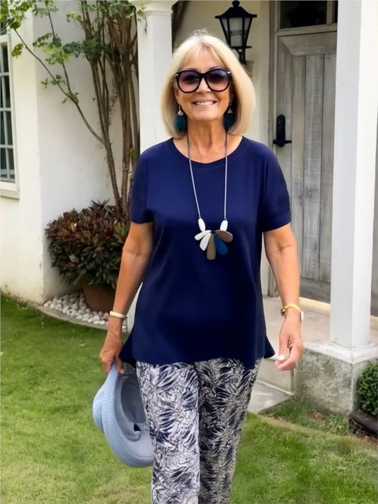 أزياء الملابس النسائية مجموعة جديدة من 2 قطعة الصيف قصيرة الأكمام أعلى طباعة بانت عارضة دعوى مكتب عطلة حزب مجموعات للنساء