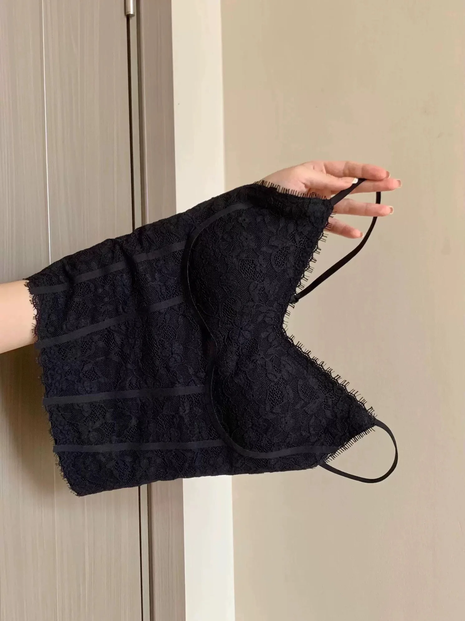 Warm Fleece Lined Lace Bralette Tank Top Women's Integrated Strapless Bra Thermal Underwear Short Style Commute Wear