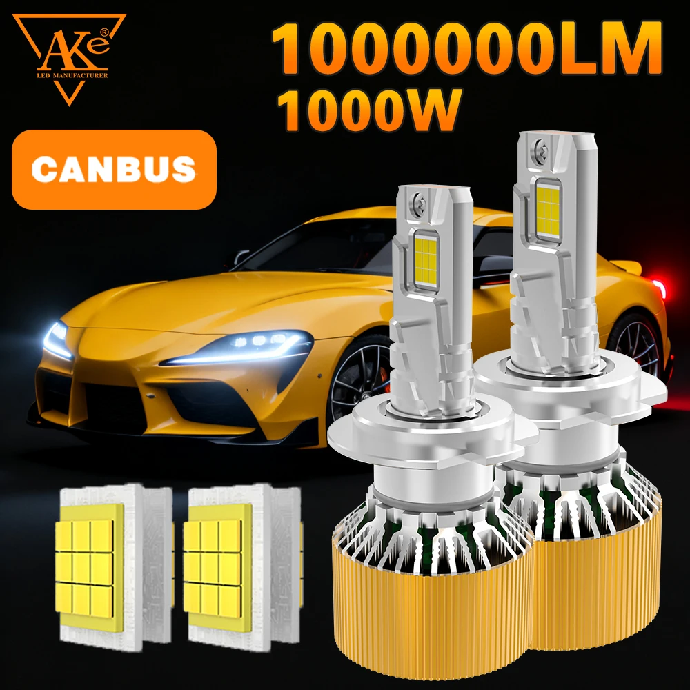 

AKE H7 Fog Light Bulb, 1000000LM H4 Car LED Headlight, CANbus Plug and Play, 1:1 Size H1 H11 9005 9006 9012 Auto Headlamp 6000K