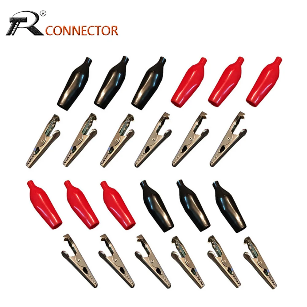 10pcs/lot 28mm Metal Alligator Clip G98 Crocodile Electrical Clamp for Testing Probe Meter Black and Red with Plastic Boot