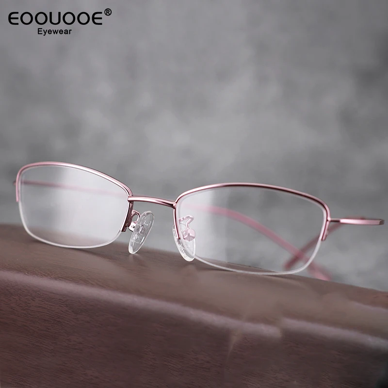 

Women Optical Eyewear Shiny Pink Half Glasses Frame Myopia Hyperopia Prescription Lenses Eyeglasses Anti-Reflection LIGHTWEIGHT