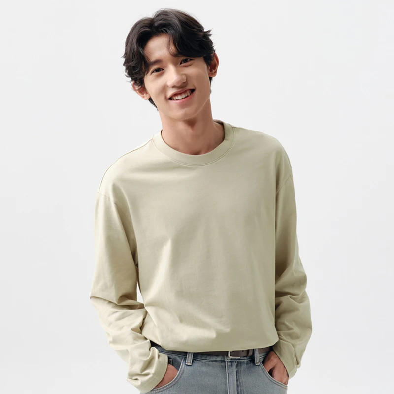 Semir Long-Sleeved T-Shirt Men 2024 Spring New Solid Color Daily Casual Cotton Top Simple And Comfortable Couple Trend Tee