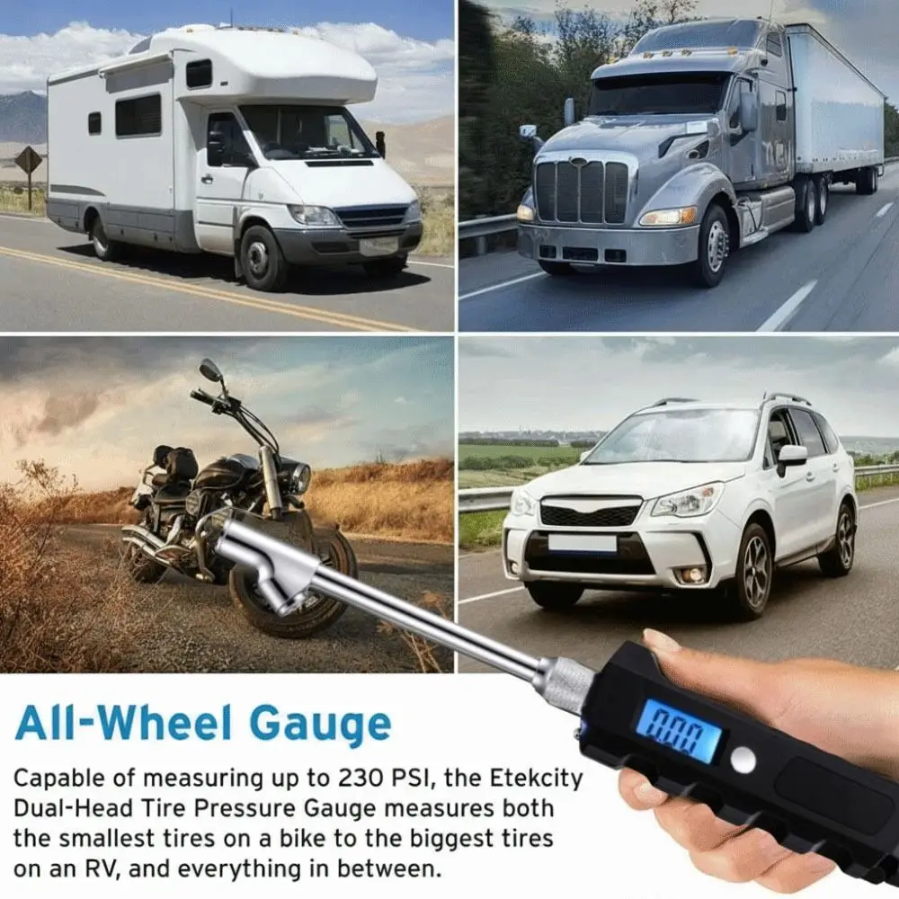 Digital Truck Tire Pressure Gauge – Stainless Steel LCD Tire Pressure Tester with Blue Backlit Display for Cars, Trucks & SUVs 4