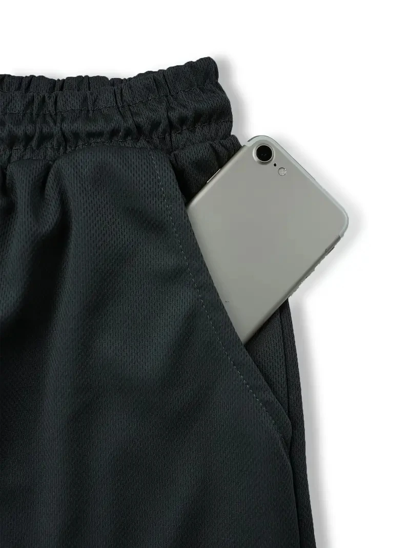 Men's Sport Pants with Runic Print Double Layer Design Built-in Mobile Phone Pocket Towel Hook Fitness Ideal Short Pants