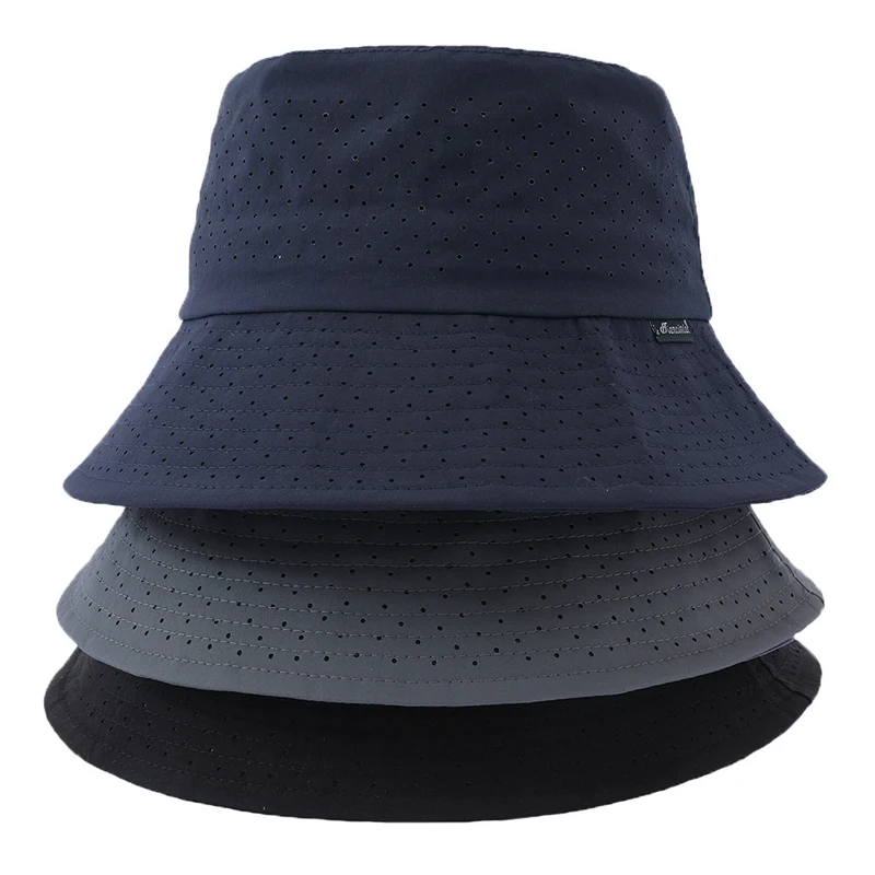 New Men\'s Summer Panama Bucket Hats Outdoor Sun Protection Male Fisherman Cap Solid Breathable Beach Sun Cap Hat For Men