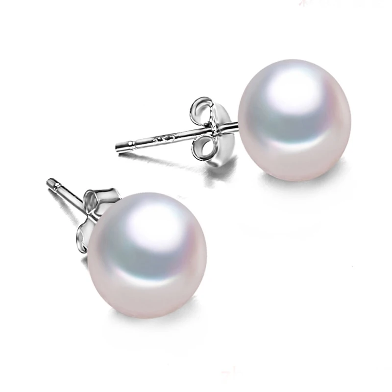 Real 925 Sterling Silver Pearl Stud Earrings For Women Black Natural Freshwater Pearl Jewelry New Fashion