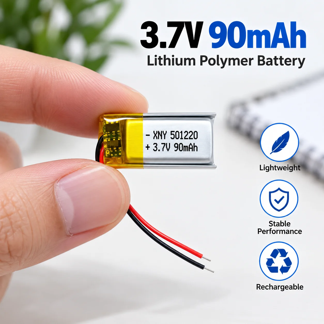 501220 3.7V 90mAh Polymer Lithium Rechargeable Battery for Bluetooth Headset,Beauty Instrument,Watch,051220 Real Capacity
