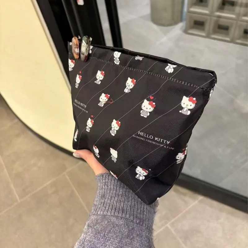 Sanrio Sweet Cool Black Hello Kitty Cosmetic Bag Large-capacity Waterproof Washing Bags Portable Storage Cosmetic Bag Girl
