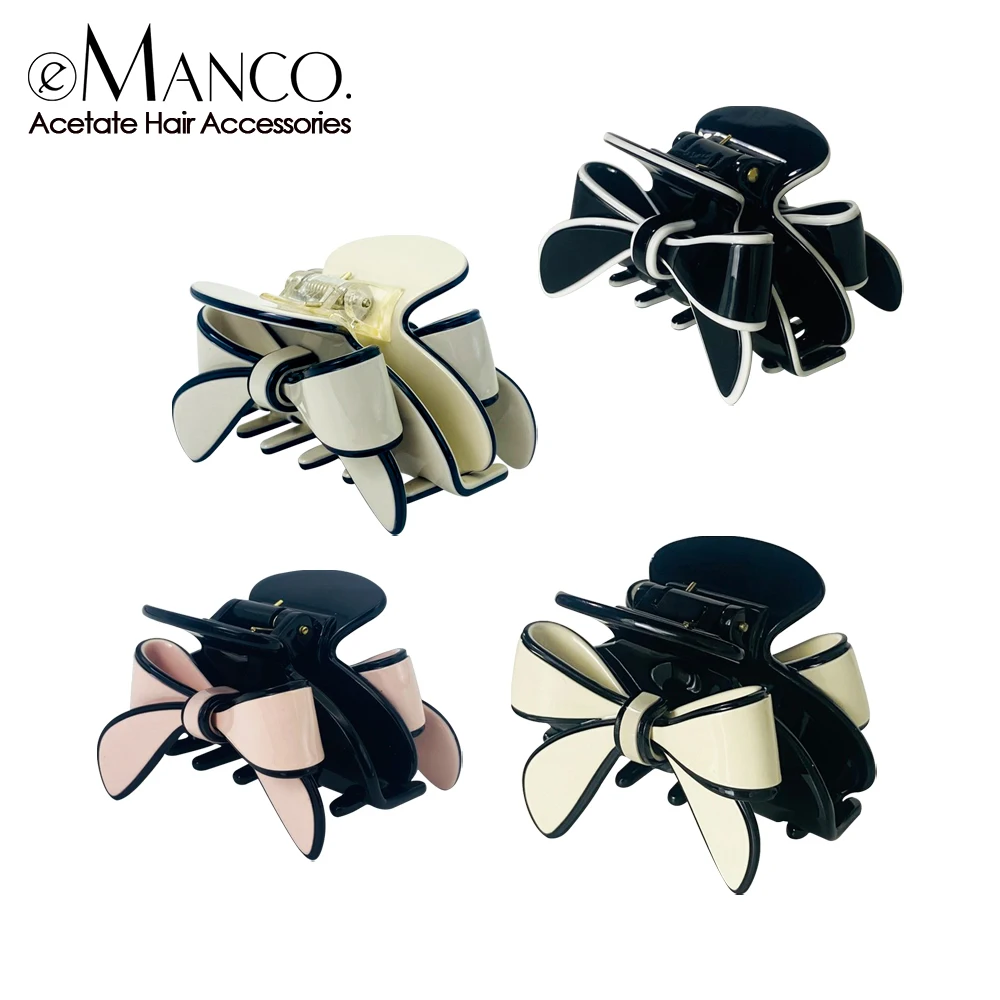 eManco Bow Acetate Large Clip Simple Classic Multi-color Hair Accessories Elegant and Charming Design Decoration Hair Clip