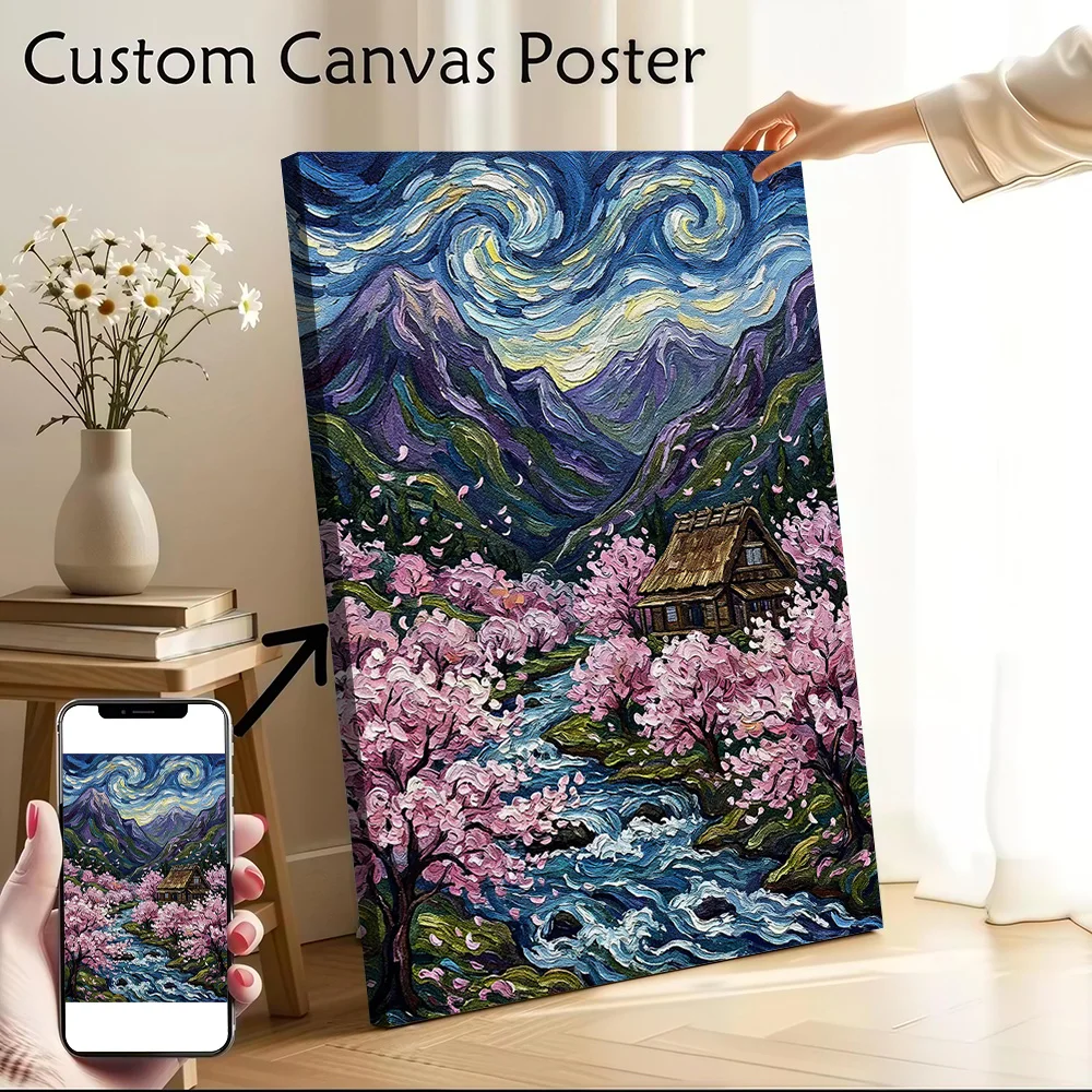 Van Gogh Inspired Japanese Village Painting Poster Canvas Wall Art Custom Photo Print Modern Painting for Fans Home Decor Items