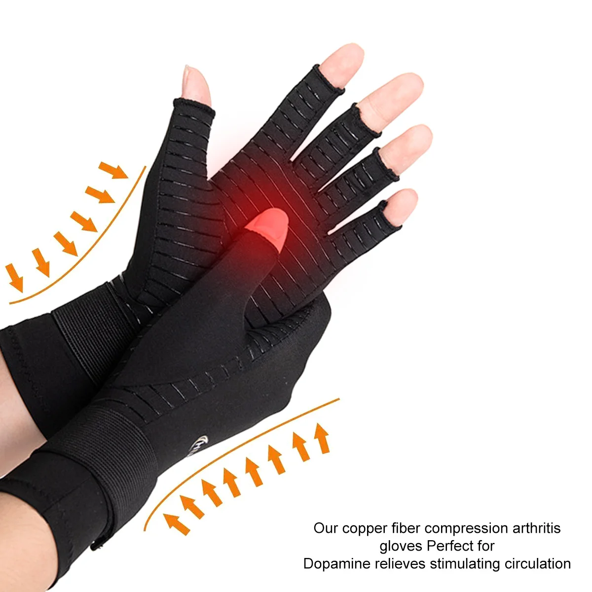 Guantes de compresión para terapia antiartritis, guante de medio dedo con infusión de cobre, alivio del dolor articular, 1 par