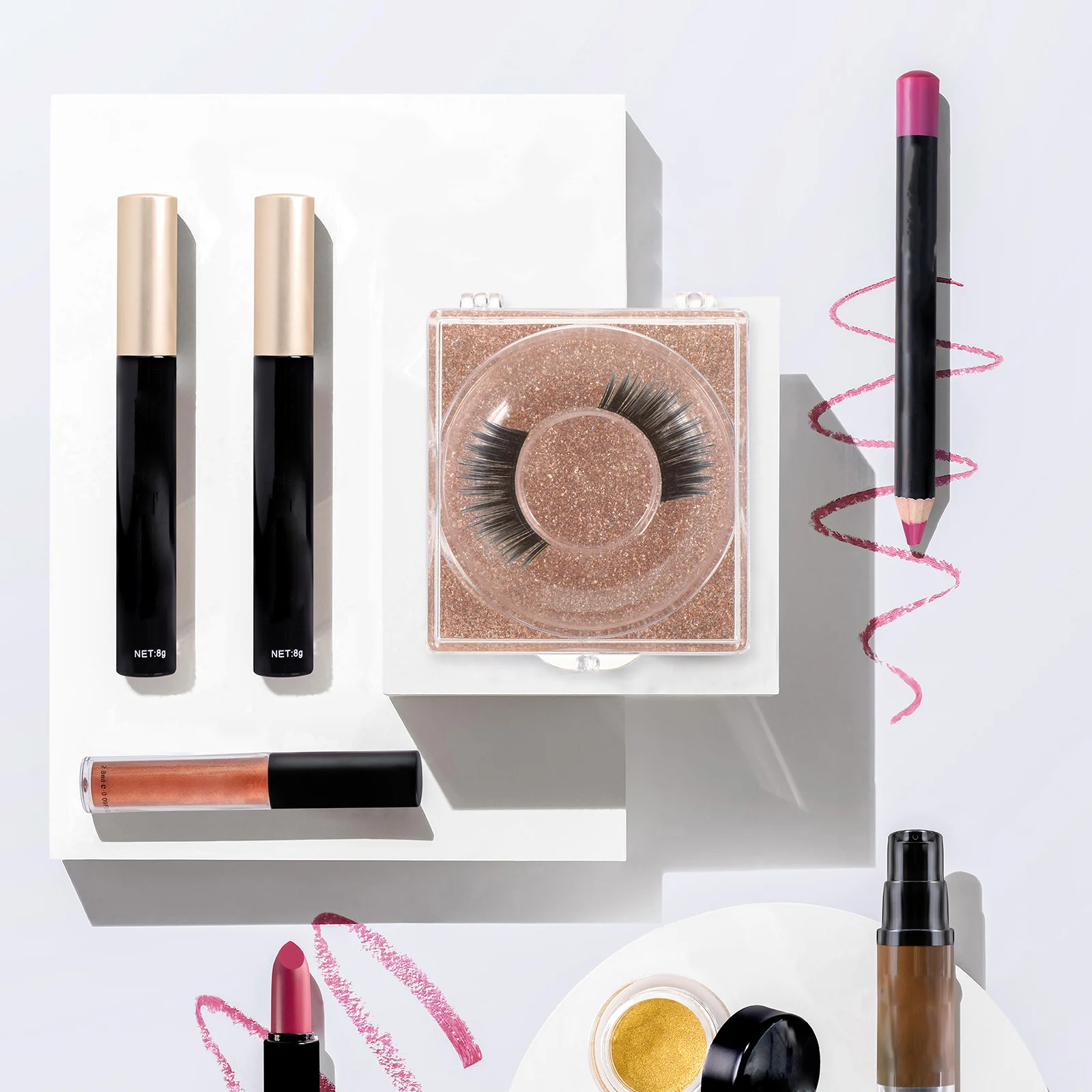 6 Stück transparente Boxen für falsche Wimpern, quadratische Kunststoff-Wimpernetuis, einfache Aufbewahrung, Organizer, glitzerndes Wimperntablett für falsche Wimpern