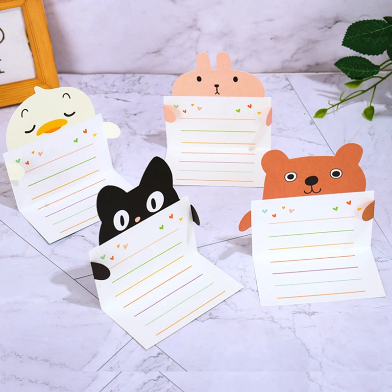 1/9pcs Cartoon Gift Card Folded Envelope Greeting Card Holiday Wishes Postcards Animals Birthday Cards For Students Party