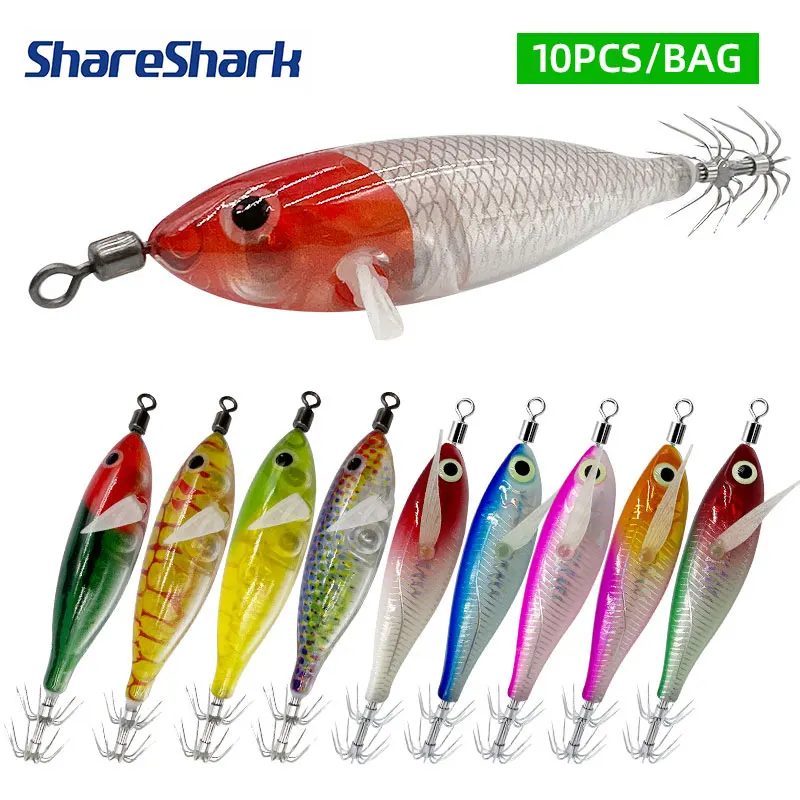 

Набор приманок ShareShark, 10 шт., 5,7 г, горизонтальные крючки-имитации креветок/кальмаров, светящиеся в темноте, для морской рыбалки