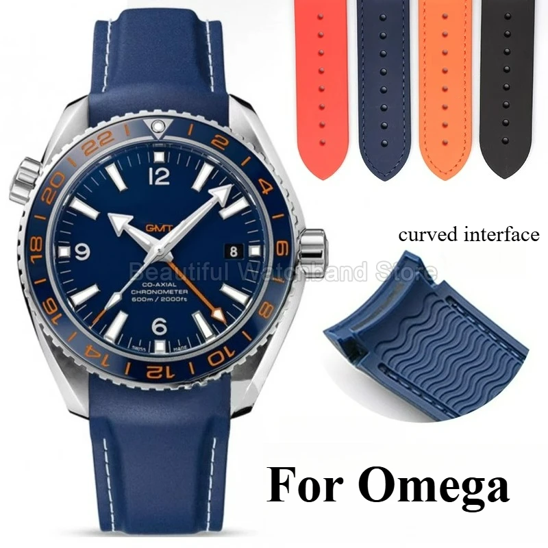 Bracelet de Sport en Silicone noir pour bracelet de montre Omega Seamaster, Interface incurvée, boucle pliante, Non toxique, résistant aux déchirures, léger