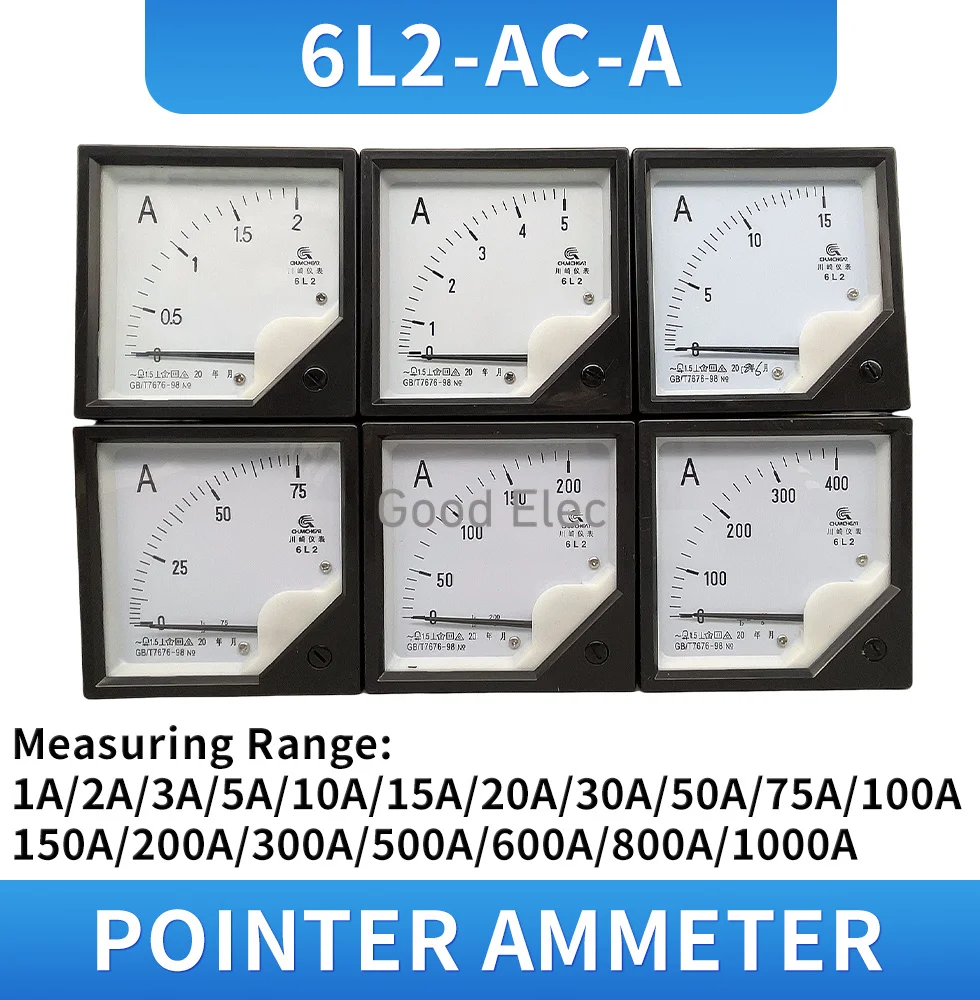 Painel Medidor Analógico Direto,Amperímetro de Corrente AMP,Ponteiro Medidor,6L2-A,5A,10A,15A,20A,30A,80x80mm,1Pc