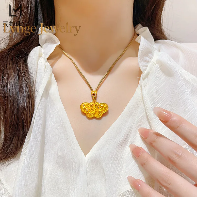 

Lynge Jewelry 24K real gold flower branch cat Zhuang Zhou Mengdou Butterfly butterfly pendant 9999 necklace Fuyun Fu Butterfly s
