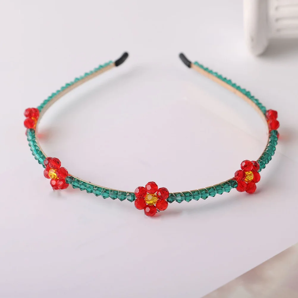 1pc Exquisite Red Flower Crystal Headdress Hairband Delicate Floral Design Elegant Decorative Accessory For Women Girls Party