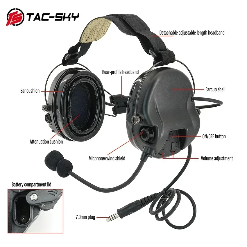 TS TAC-SKY Hearing Protection Silicone Earmuffs, Rear Headset Hunting Shooting Noise Canceling Tactical Headset +6-pin U94 PTT