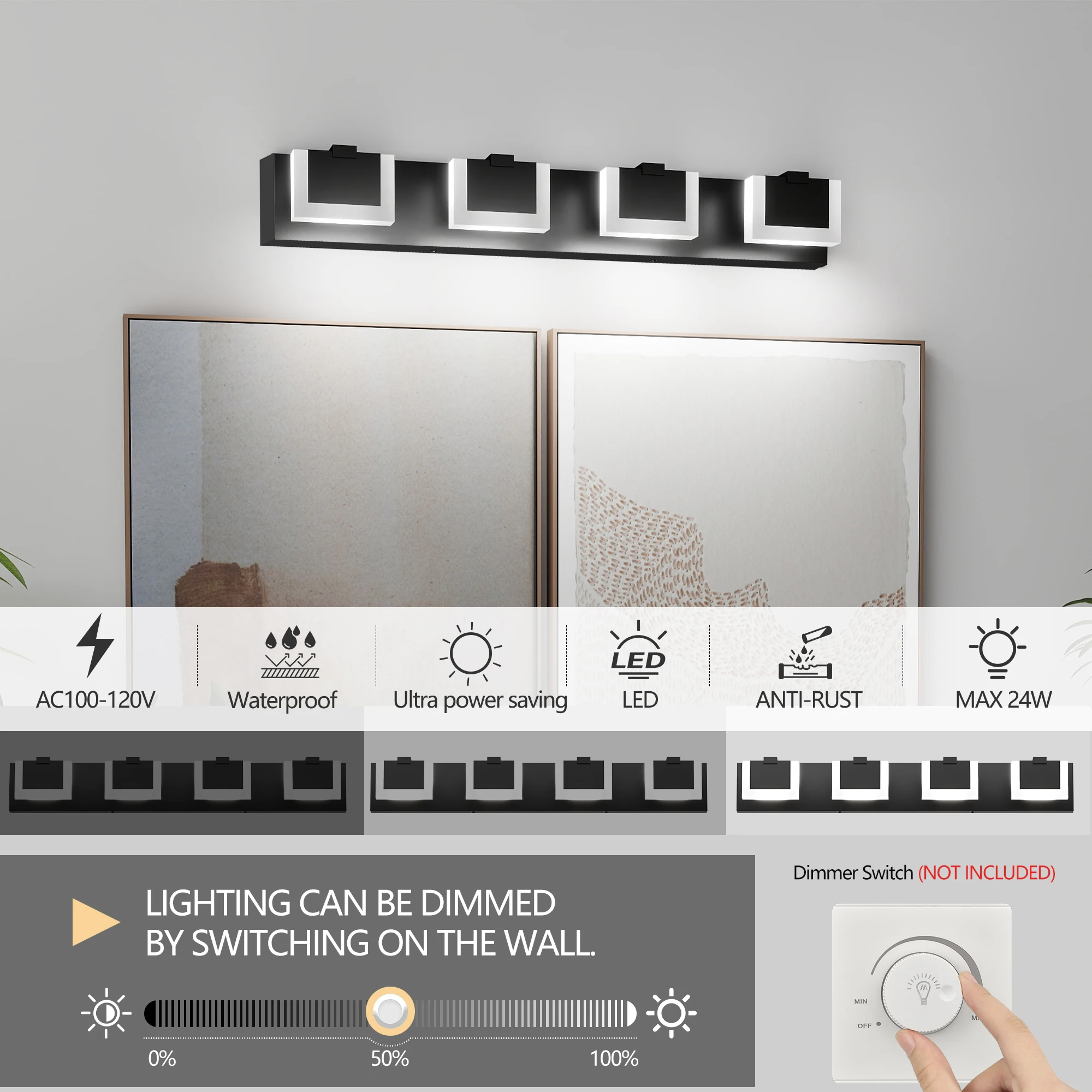 مصباح LED حديث مع أباجورة أكريليك للحمام والمرآة وغرفة الملابس، تصميم أنيق مثبت على الحائط 3-6 إضاءة #6